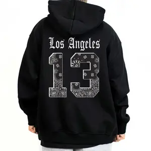Los Angeles 13 Chicano Clothing Lowrider Style Chicana Art Gangster Clothes Cholo Outfit Cotton Fabric Unisex Hoodie for Men and Women Long Sleeve Casual Streetwear