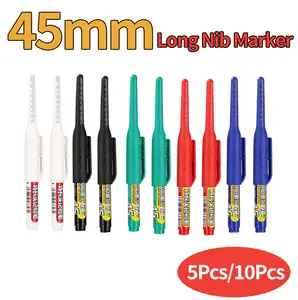 Long Nib Marker, 45 mm Long Head Deep Hole Marker Pens, Fine Nose Tip Deep Reach Permanent Paint Markers for Kitchen Organization, （5Pcs/10Pcs）Marking Pen for Drilling, Carpenter, Woodworking, Construction