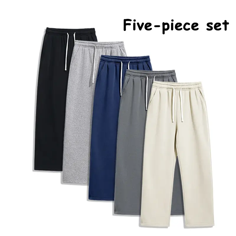 Men’s 5-Pack Loose Fit Sweatpants, Drawstring Casual Wide-Leg Pants, Soft Straight-Leg Lounge Joggers