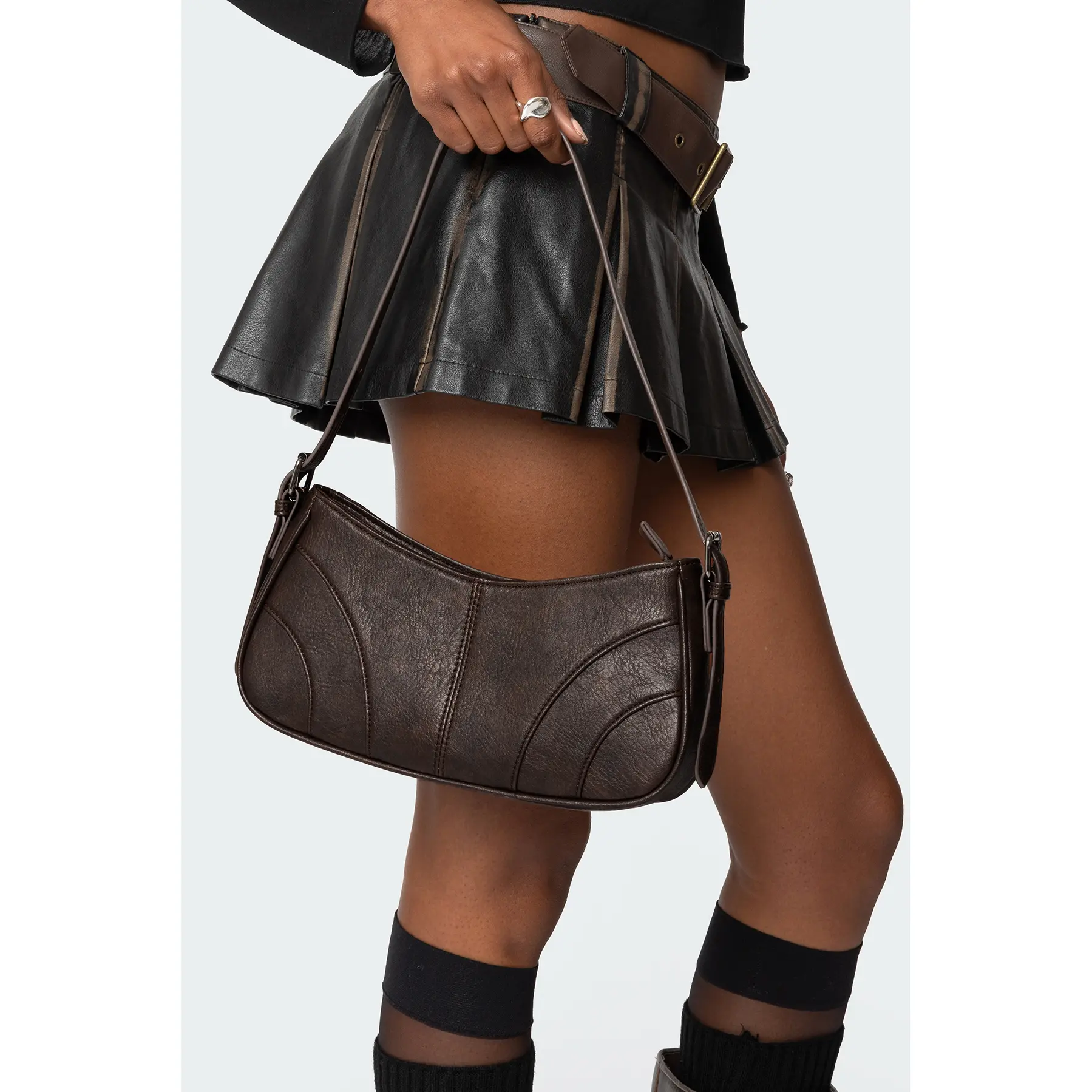 Curved Stitch Faux Leather Bag