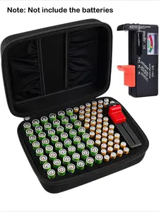 Battery Multifunctional Organizer Multi Compartment Storage Box Case Holder for 48 x AA, 48 x AAA Total 96 Batteries with Battery Tester, Extra 2 Pockets for Other Accessories