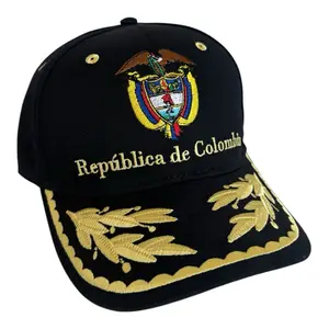Gorra Republica de Colombia - Adjustable Snapback Hat with 3D Gold Shield Embroidery & Yellow Leaves - Premium Cotton Polyester Blend - Unisex Casual Style.