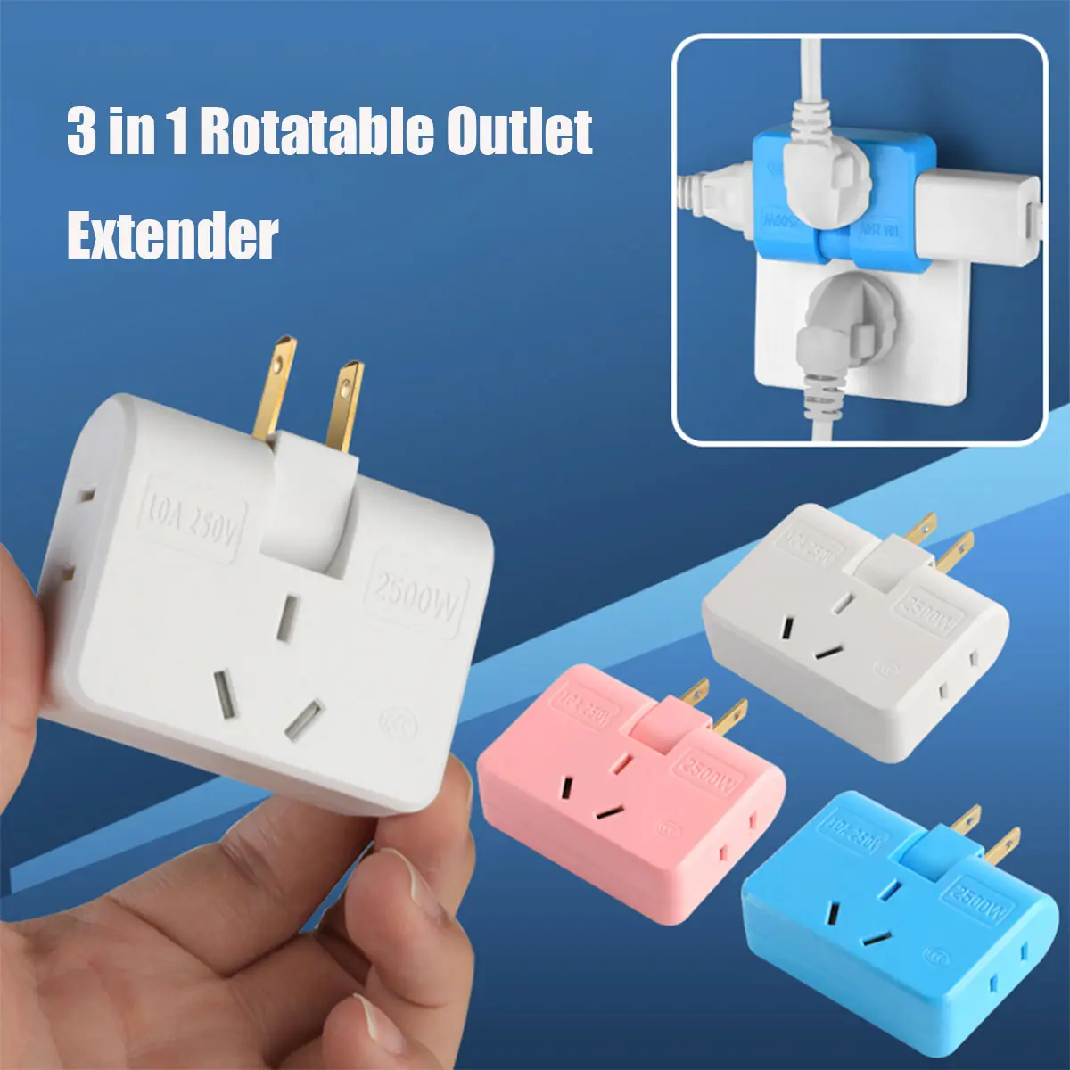 3-in-1 Rotating Rectangle Portable Travel Adapter - Fireproof Compact Outlet Extender, 180° Rotating Plug Splitter for Indoor Use, Travelers’ Home & Travel Needs