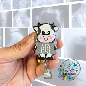 X-Ray Cow Badge~ Retractable Badge Reel ID Holder ~ Customizable ~ Handmade ~ Nurse Badge Reel ~ Teacher Lanyard ~ Magnetic Pin ~ Stethoscope Tag ~ Magnet ~ Phone Grip ~ Tablet Grip