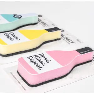 Scrubbly Kitchen Sponge Trio Set - Pop/Cleano/Rosé | Pink Green & Yellow Wine-Shaped Kitchen Sponges | Perfect for Washing Wine Glasses | Fun Wine Gifts & Acessories