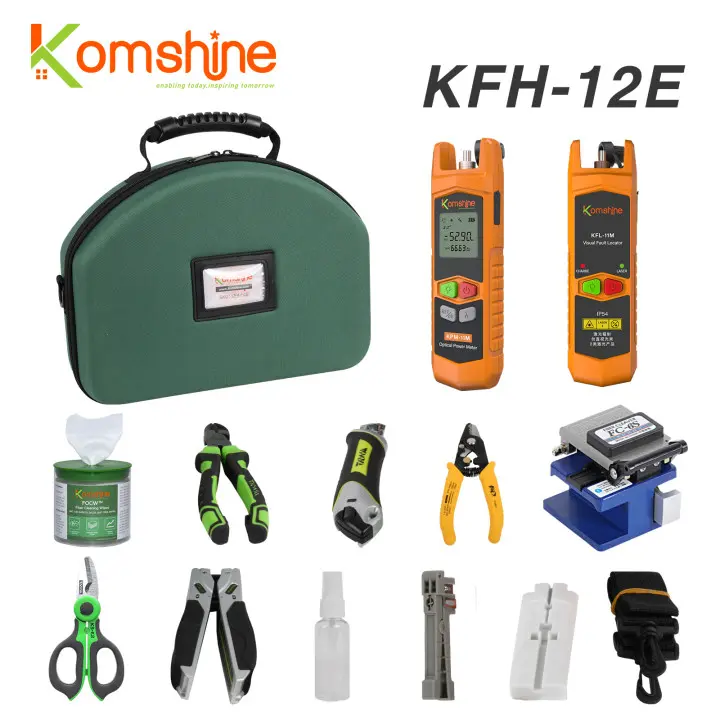 Komshine KFH Series FTTH Toolkit KFH-12E With Fiber Optic Power Meter, Fiber Visual Fault Locator, All kinds of Fiber Strippers (KFH-12E)