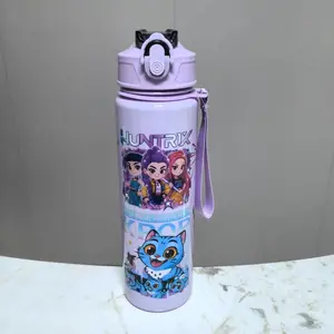 1pc 800ML Premium K-Pop Style Water Cup, Bottle, Cute Cartoon Design with Handle, Lightweight Plastic, Leak-Proof, Portable, Unisex