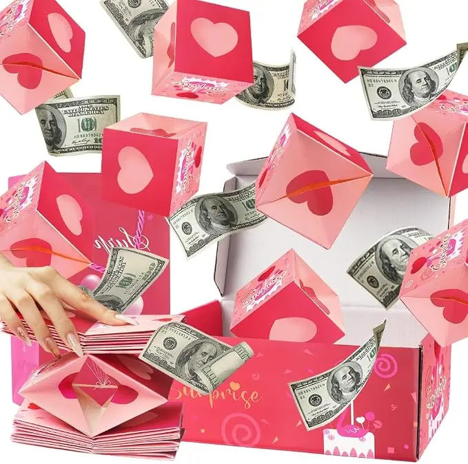 20 Pcs Pop Up Surprise Box Gift Box, Bouncing Money Explosion Box with 20 Bouncing Cubes for Birthday, Valentines Day, Anniversary, Fun Cash Gift Box Christmas Photo
