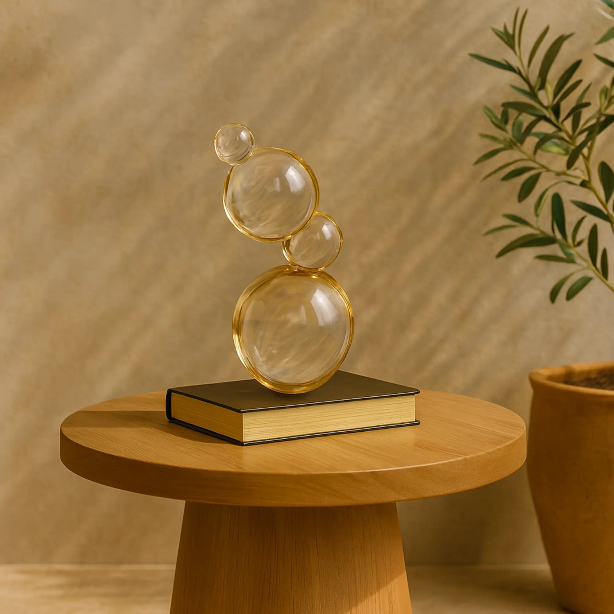 Abstract Glass Stacked Round Orbs Figurine, Home Decor Sculpture with Felt Base, Tabletop Accent Gift for Home Supplies, One-Piece