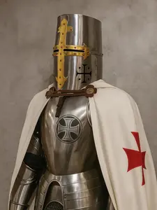 Knights Templar Full Suit of Armor – 6ft Medieval Roman Steel Armor with Stand – Wearable Crusader Costume & Home Decor Display