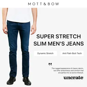 Mott & Bow Super Stretch Slim Men's Jeans, Dynamic Stretch, Anti Flat Butt Technology, Mid-rise, Zipper Fly