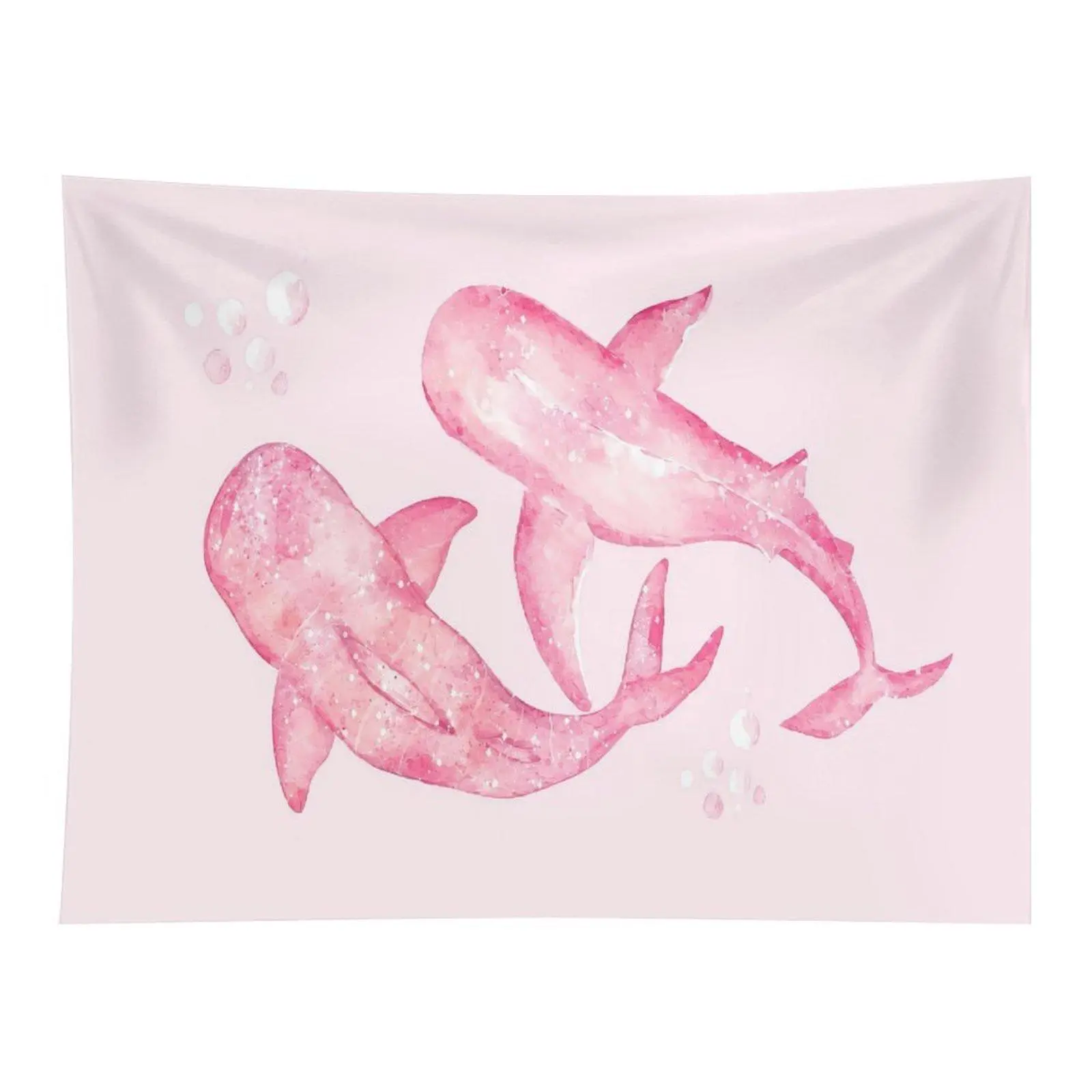 Soft Watercolor Pink Whale Shark Tapestry Gentle Glitter Ocean Animal Bubbles Cute Pastel Style Wall Decor For Girls Bedroom
