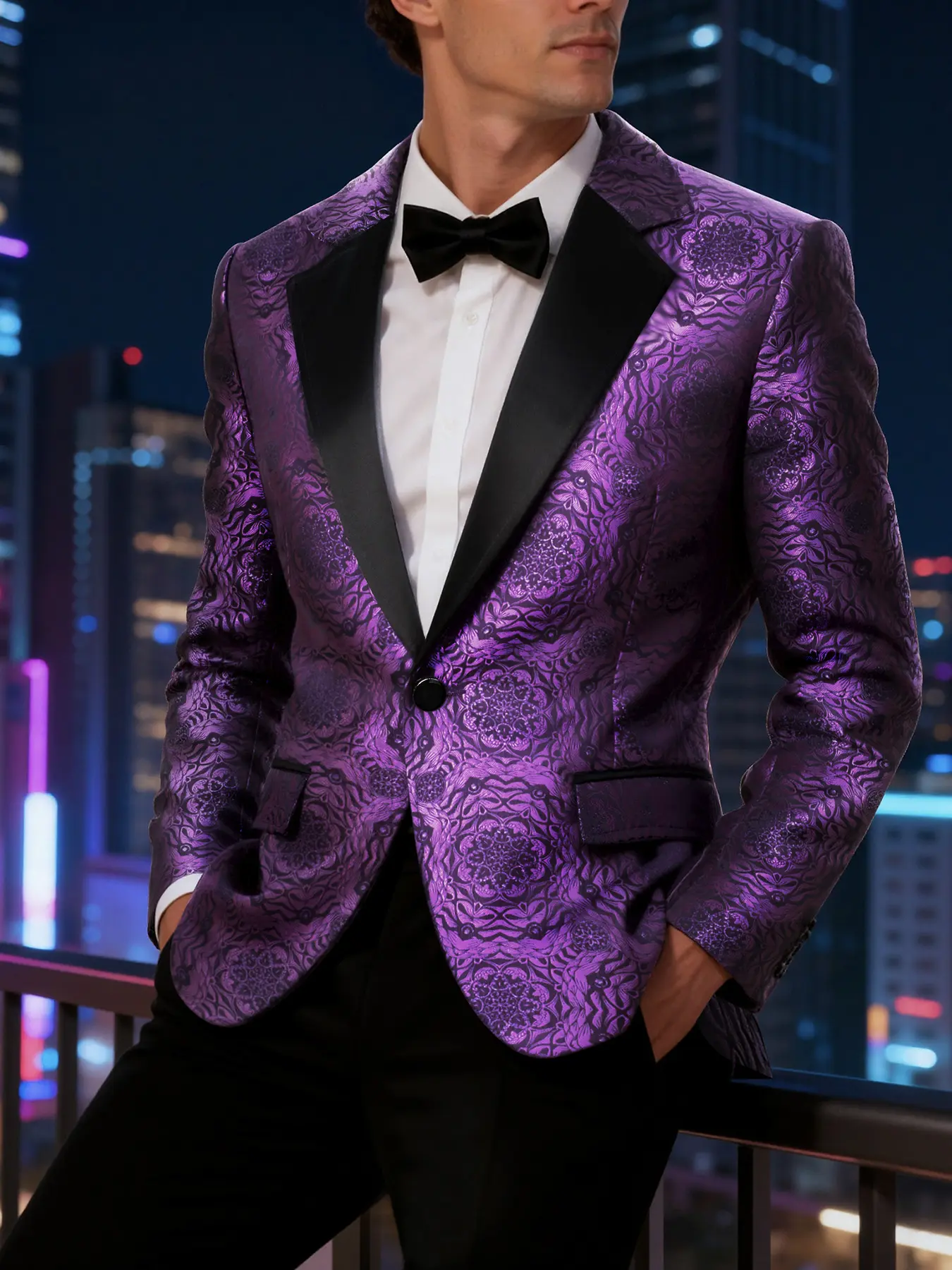 Men's Floral Texture Blazer Jacket, Outerwear, Luxurious Wedding Party Groom Party Attire Stage Performance Holiday Celebration, Fashion Essential for Wardrobe, Formal Wear, Fitted
