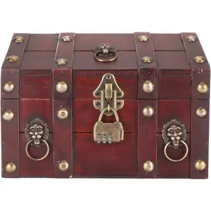 Wooden Treasure Chest,   Storage Box Decorative  Organizer with Combination Lock for , Trinket (Red)