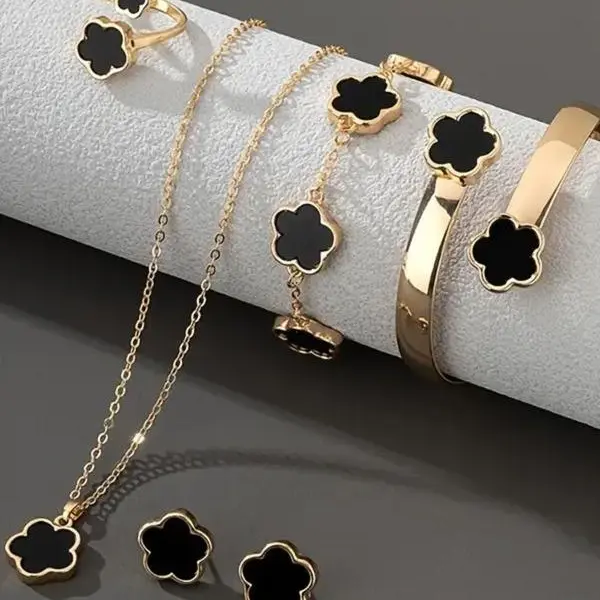 2026 Lucky Flower Design JewelrySet, Gifts for Her, Fashion Necklace &Ring & Bracelet & Farrings, CasualJewelry Set for Women, Trendy Allmatch & Exquisite Jewelry Set for Gift High Quality jewelryset