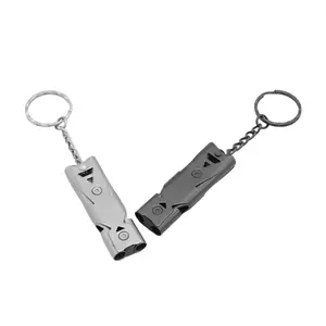 High Decibel Double Tube Survival Whistle Keychain, Mini Portable Multifunctional Emergency Safety Whistle for Outdoor Camping Hiking Adventure