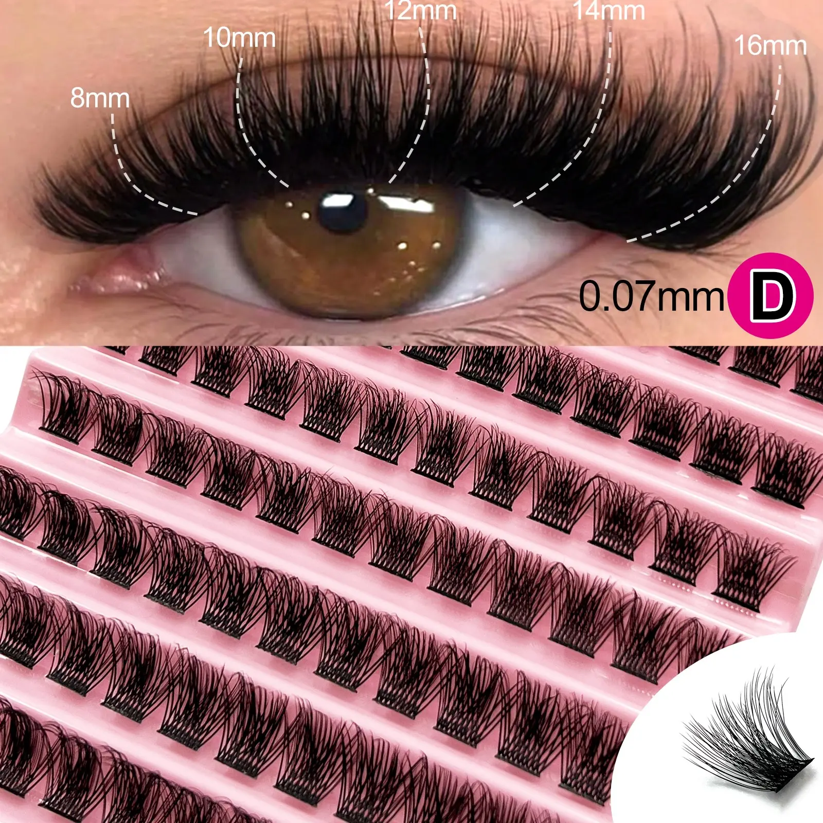 Comic eyelash cluster, D-shaped curling DIY eyelash extension suit, Curly Lashes, Cosmetic Eyelash, mixed length, suitable for all eye types, soft and comfortable, suitable for ladies and girls to date, travel, daily life and give gifts, Makeup