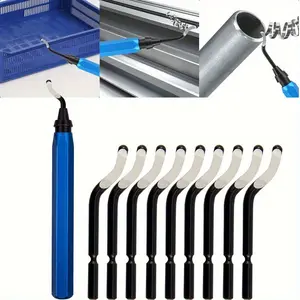 1 Set Deburring Tool Kit with 10 HSS Blades and 1 Handle, Suitable for Metal, Aluminum, Copper, Plastic, 3D Printing