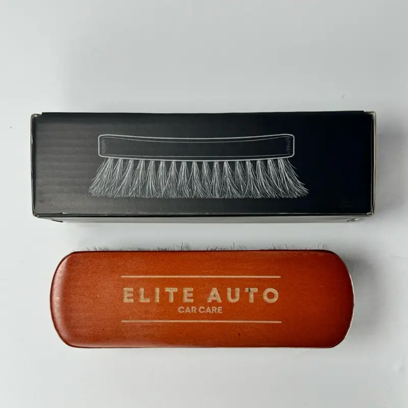ELITE AUTO Car Care Horse Hair Leather Cleaning Brush 6.5" x 2" Lightweight Lotus Wood Multi-Surface Cleaner for Interiors Shoes Bags & More