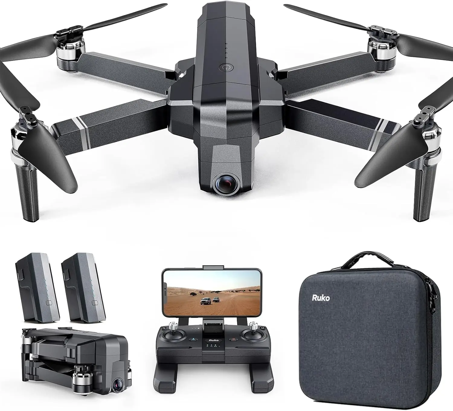 Ruko F11PRO Drones with Camera for Adults 4K UHD Camera 60 Mins Flight Time with GPS Auto Return Home Brushless Motor, Compliance with FAA Remote ID, Black (with Carrying Case) Durable Alloy