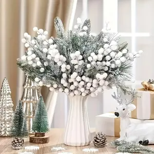 20-Piece Winter Frost Artificial Berries Pine Branches, Artificial Plants, Artificial Flowers, Artificial Bouquet, Perfect for Christmas Valentine Thanksgiving Decorations DIY Wreaths Trees Home Outdoor Festive Arrangements