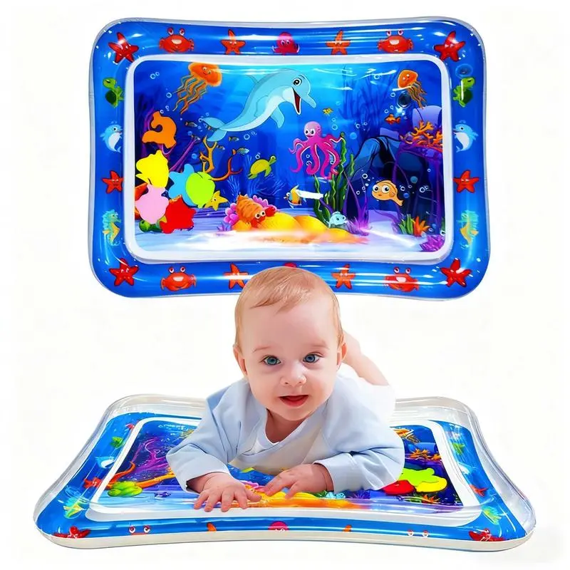 Ocean Theme Inflatable Water Mat for Babies, Tummy Time Activity Play Mat, Padded and Portable for Infant Sensory Development, Baby, 0 - 3 Years, Cushioned, Colorful Sensory Play Playgyms & Playmats, Newborn Play Mat