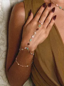 1pc Fashionable Colored Resin Double-layer Chain Finger Bracelet with Elegant Temperament for Women's Parties and Vacations, Exquisite Bracelet Gift, Bohemian Bracelets, Boho Style Bracelet, Hand Chain