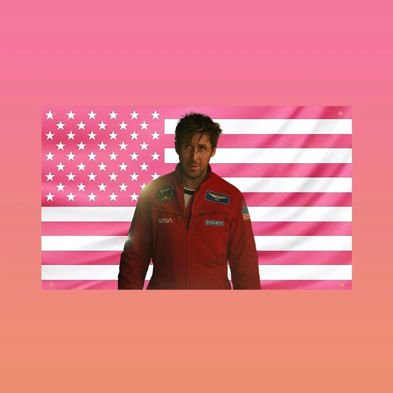 Ryan Gosling Project Hail Mary Pink US Flag | NASA Sci Fi Wall Tapestry | Dorm Room Decor | Ryan Gosling Fan Gift