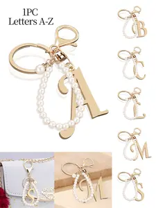 Gold Letter Keychain With Pearls, Alloy Keychain, Letter A-Z Three-Dimensional Pendant, Removable Alloy Key Chain Ring, Bag Charm Car Key Holder, Keychain For Bags, Accessories For Women's Daily Use, Couples Gift