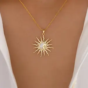 Alloy Sun Necklace Fashion Star Moon Pendant Niche Versatile Diamond Envelope Gold Plated Chain