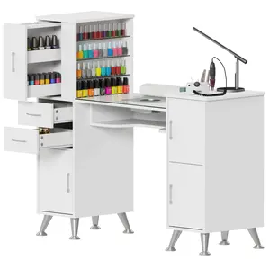 Manicure Table Nail Station w/Glass Top, Dust Collector, 4 Dust Bags, Storage Drawers & Cabinets