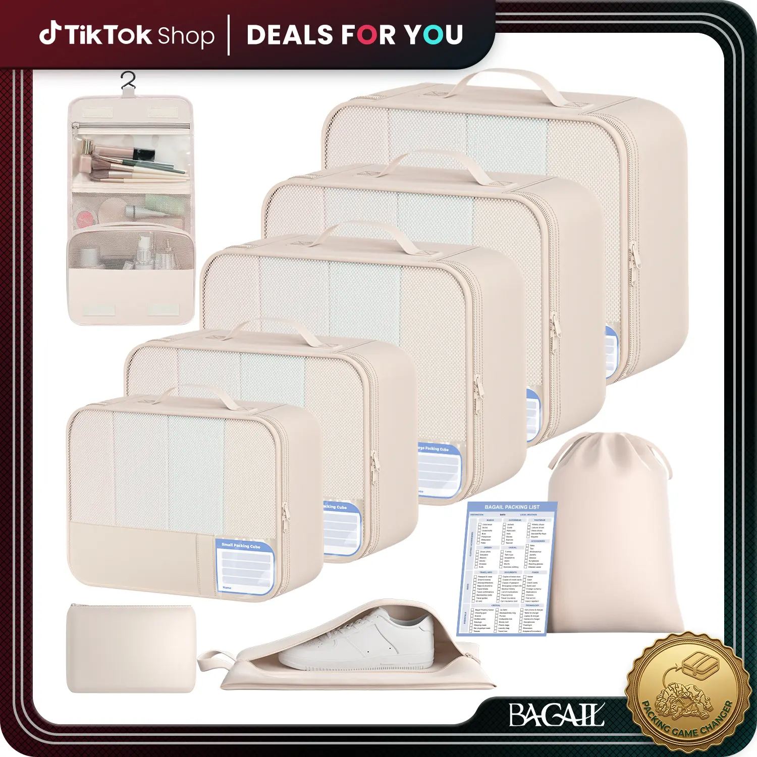 BAGAIL 9-Piece Packing Cube Set, Travel Organizers, Compact Multi-Use Summer Travel Essentials with Packing List