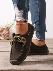 Women's Thick Sole Casual Single Shoe, Lace-Up British Style, Closed, Comfortable Fall Outdoor Shoes, Perfect for Daily Outings and Walking, Footwear