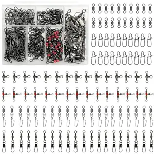 ‌ Rolling Barrel Snap Swivels Kit for Fishing Tackle - Premium 3-Way Connector with Snaps for Lures & Sinkers