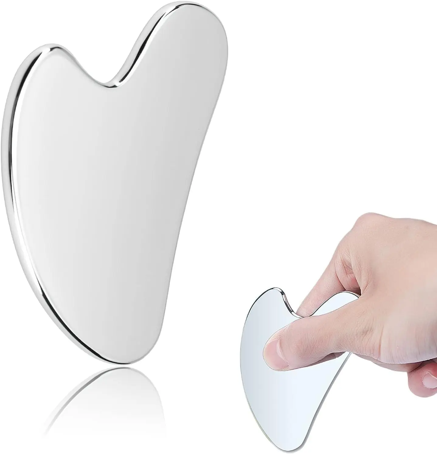 304 Stainless Steel Gua Sha Tool Facial & Body Massage Tool for Relaxation & Skincare Routine, Puffiness Appearance Care, Jawline Contour Tool with Travel Pouch Silver 100G