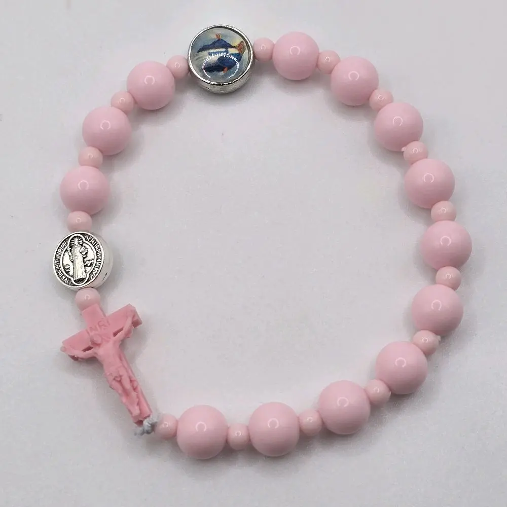 One Decade Rosary with Crucifix -  Elastic Bracelet (Homemade and Made-to-order) Religious Jewelry Gift