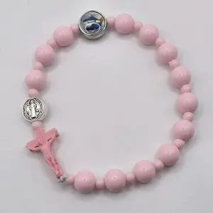 One Decade Rosary with Crucifix -  Elastic Bracelet (Homemade and Made-to-order) Religious Jewelry Gift