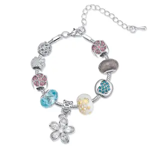 MYTYS Charm Friendship Bracelets for Girls Bangle with Jewelry Box Adjustable Women's Jewelry for Holiday Party Gifts Pastel Flower Beads Sunburst Charm