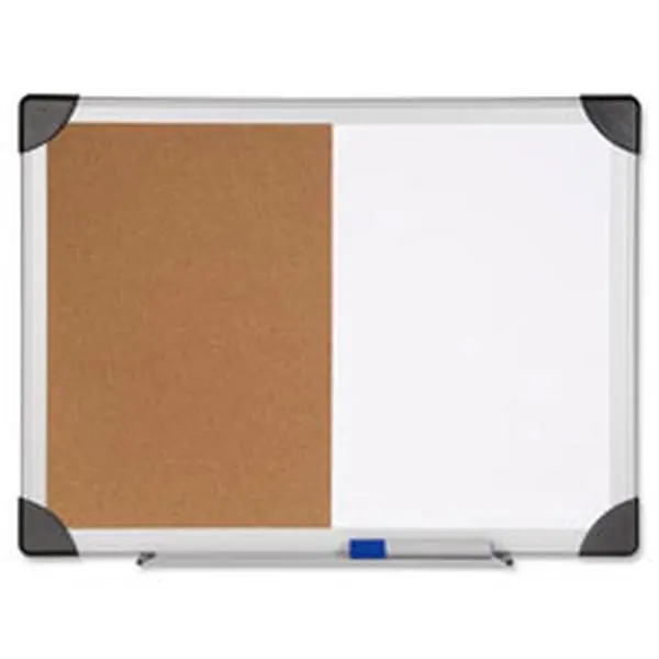 Natural Dry Erase & Cork Combo Whiteboard, 24 in. x 36 in., Wall-Mount Horizontal Board with Rounded Black Corners, Mounting Hardware, Marker Tray, Aluminum Frame (Highlights Surface Versatility of Dual Natural Cork & Functional Design)