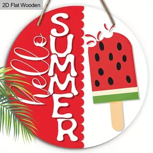 Summer Watermelon Door Decor, Outdoor Wooden Hanging Ornament, Farmhouse Style Seasonal Wreath Wall Decoration, Indoor Home Decor
