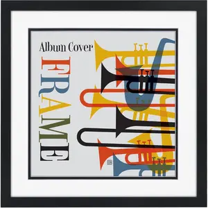 15x15 Record Album Frame in Black - Use as 12.5x12.5 Album Cover Frame with Mat - Square Frame with Engineered Wood Molding, Shatter-Resistant Glass Cover and Hanging Hardware