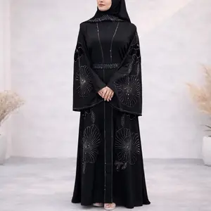 Dubai Abaya - Long Sleeve Top with Long Sleeves and Embroidered Design, Versatile Style for Various Occasions