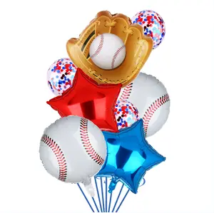 Baseball Birthday Party Foil Balloons Set Decorations Glove Round Baseball Theme Mylar Confetti Balloon Supplies Baby Shower