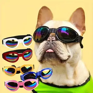 Adjustable Dog Fashion Glasses with Strap, UV Protection, Suitable for Small Medium Dogs, Foldable Pet Sunglasses, Blue Frames