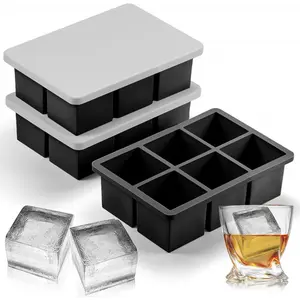 3 Pack Large Silicone Ice Cube Molds, Big Square Ice Trays for Drinks, Modern Style Ice Molds for Beverages