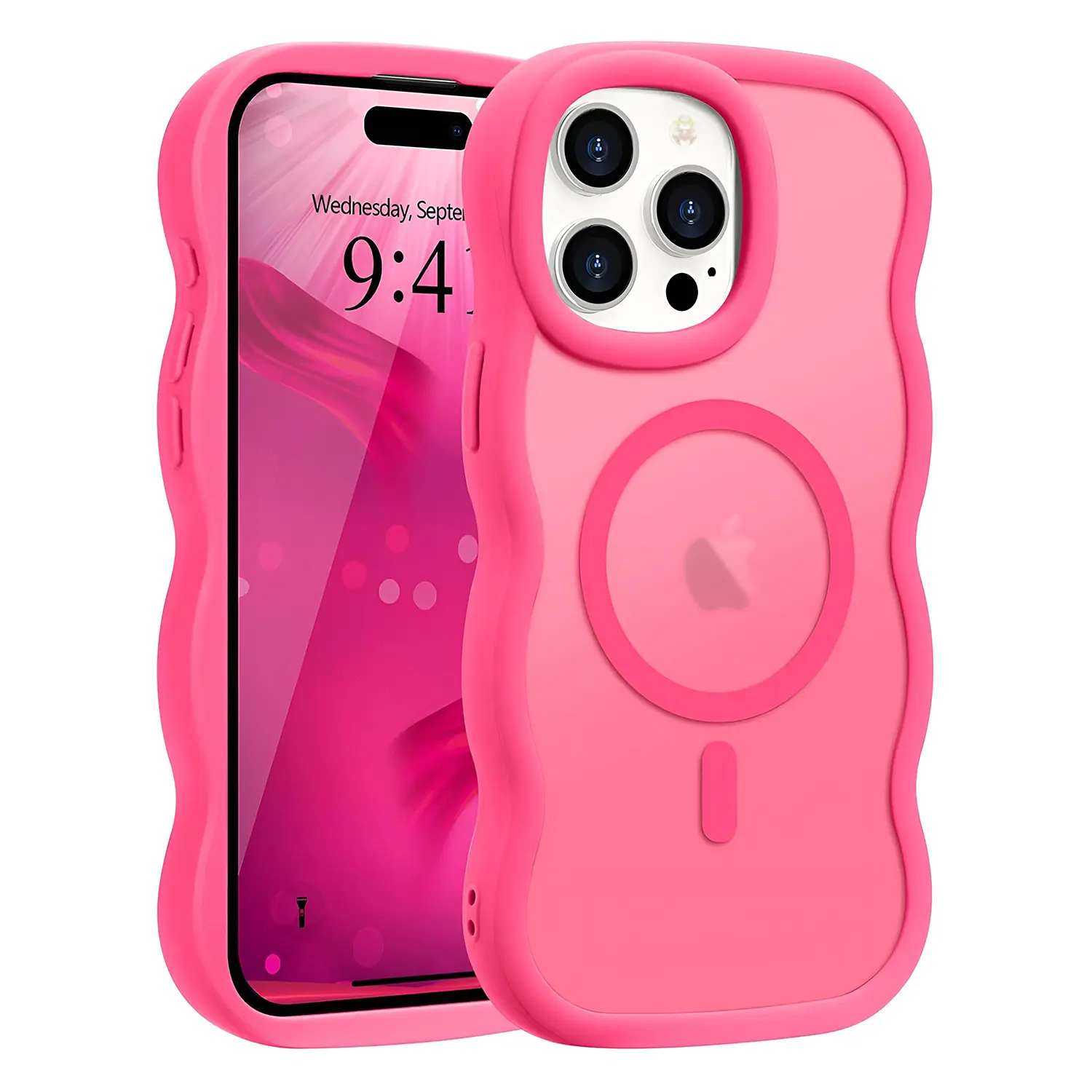 Magnetic for iPhone 17 16 15 14 13 12 Case, Cute Wavy Frame Matte Cover Compatible with MagSafe, Wave Design Phone Case