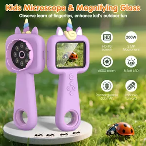 Unicorn Kids Digital Microscope with HD Screen, 1000X Handheld Magnification Microscope with 8 LED Lights, Portable STEM Educational Science Toy, Photo Video Function, Nature Exploration Gift for Boys Girls Children