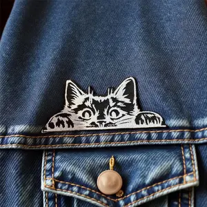 Cat Embroidery Patch Sew-On Back Adhesive Iron-On Applique Apparel Embellishment for Clothes Jackets Hats Accessories, 1 Piece Dark Observation Cat Design, Embroidery Craft