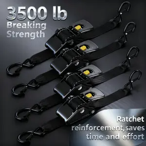 2" x 10' Retractable Ratchet Straps 2- or 4- Pack-(3500lb Break Strength)-Heavy Duty Self Retracting Tie DownStraps for Truck, Cargo Trailer