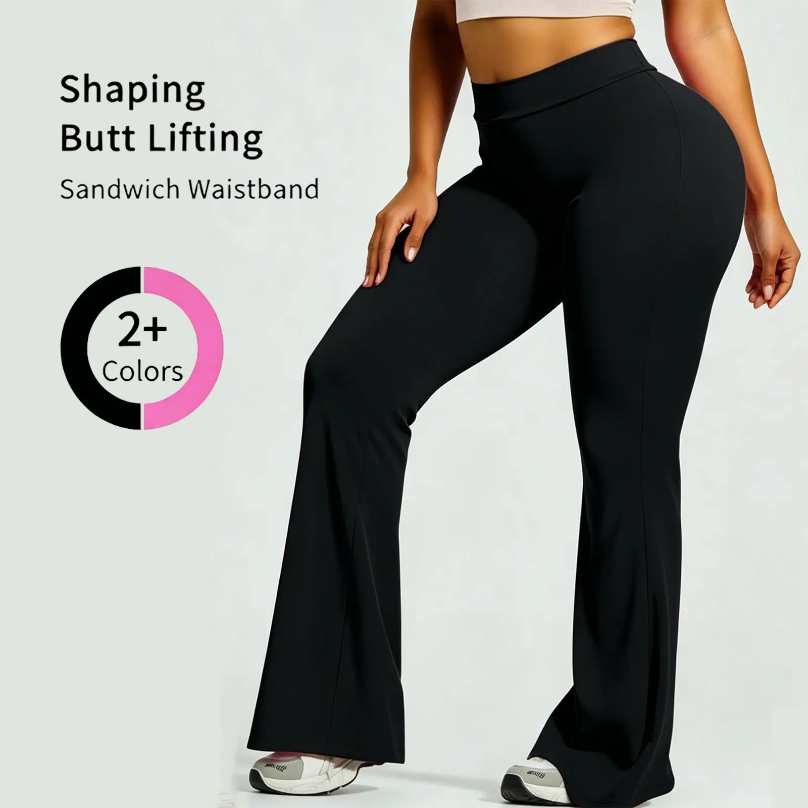 Women's High-Rise Cross Waist Flare Leggings - Solid High-Stretch Nylon Pants, All-Seasons Womenswear Bottoms